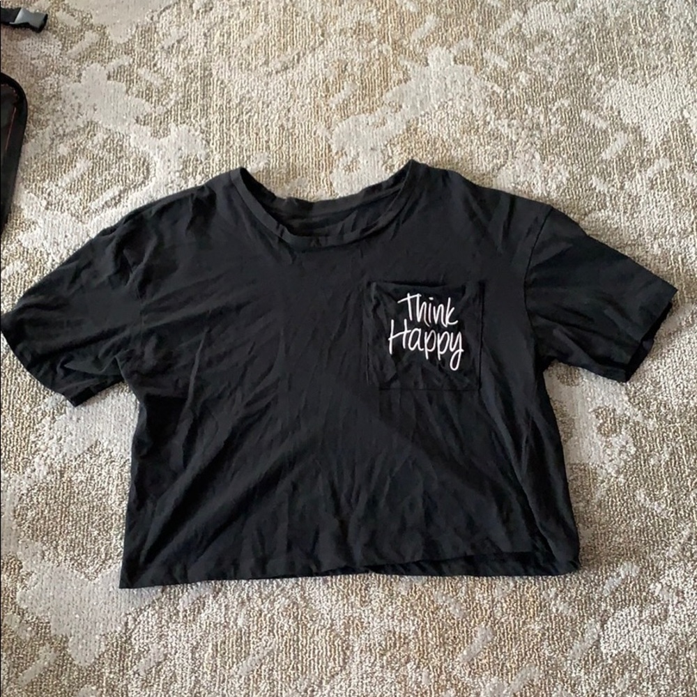 Black Short sleeve w/ “think happy” on pocket